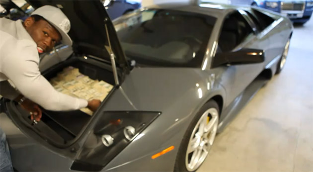 50Cent Puts 2 Million Dollar Cash In A Lamborghini Murcielago