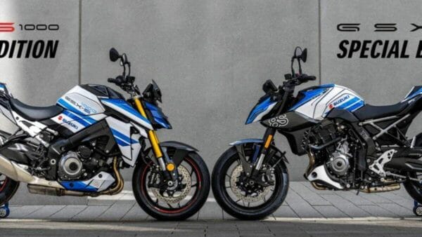 imagem Suzuki GSX-S1000 e GSX-8S edições especiais de 50 anos da Alemanha lado a lado